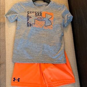 Under Armour Heather Gray Tee and Neon Orange Shorts